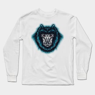 Wolf Head Mascot Style Long Sleeve T-Shirt